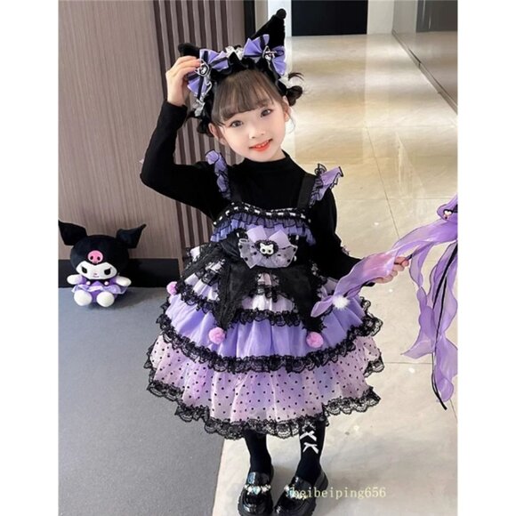 Kawaii Girl's Kuromi Lolita Princess Cute Halloween Costume Dress Up - Picture 1 of 9